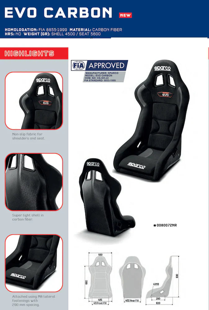 Sparco EVO Carbon Fiber (STD, L, XL) Racing Seat
